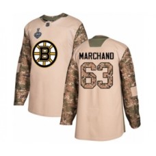 Men Boston Bruins #63 Brad Marchand Authentic Camo Veterans Day Practice 2019 Stanley Cup Final Bound Hockey Jersey