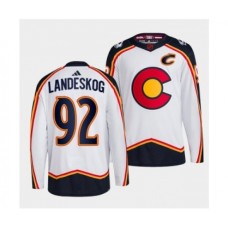 Men Colorado Avalanche #92 Gabriel Landeskog White 2022-23 Reverse Retro Stitched Jersey