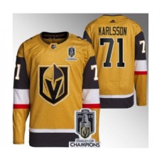 Men Vegas Golden Knights #71 William Karlsson Gold 2023 Stanley Cup Champions Stitched Jersey