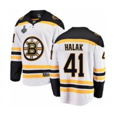 Men Boston Bruins #41 Jaroslav Halak Authentic White Away Fanatics Branded Breakaway 2019 Stanley Cup Final Bound Hockey Jersey