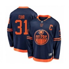 Men Edmonton Oilers #31 Grant Fuhr Authentic Navy Blue Alternate Fanatics Branded Breakaway Hockey Stitched Jersey