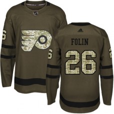 Men Adidas Philadelphia Flyers #26 Christian Folin Authentic Green Salute to Service NHL Jersey