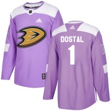 Men Adidas Anaheim Ducks #1 Lukas Dostal Authentic Purple Fights Cancer Practice NHL Jersey