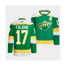 Men Minnesota Wild #17 Marcus Foligno Green 2022-23 Reverse Retro Stitched Jersey