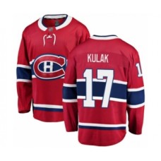 Men Montreal Canadiens #17 Brett Kulak Authentic Red Home Fanatics Branded Breakaway Hockey Stitched Jersey