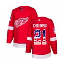 Men Adidas Detroit Red Wings #21 Dennis Cholowski Authentic Red USA Flag Fashion NHL Jersey