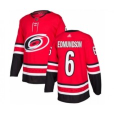 Men Carolina Hurricanes #6 Joel Edmundson Authentic Red Home Hockey Stitched Jersey