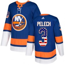 Men Adidas New York Islanders #3 Adam Pelech Authentic Royal Blue USA Flag Fashion NHL Jersey