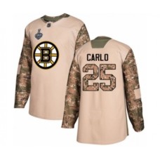 Men Boston Bruins #25 Brandon Carlo Authentic Camo Veterans Day Practice 2019 Stanley Cup Final Bound Hockey Jersey