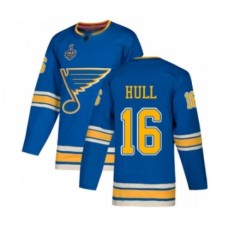 Men St. Louis Blues #16 Brett Hull Authentic Navy Blue Alternate 2019 Stanley Cup Final Bound Hockey Jersey