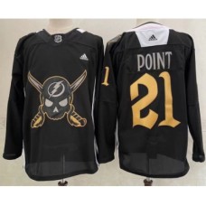 Men Tampa Bay Lightning #21 Brayden Point Black Pirate Themed Warmup Authentic Stitched Jersey