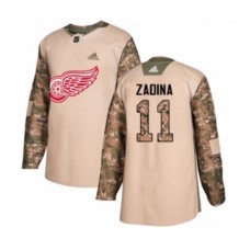 Men Adidas Detroit Red Wings #11 Filip Zadina Authentic Camo Veterans Day Practice NHL Jersey