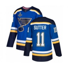 Men St. Louis Blues #11 Brian Sutter Authentic Royal Blue Home 2019 Stanley Cup Champions Hockey Jersey