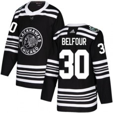 Men Adidas Chicago Blackhawks #30 ED Belfour Authentic Black 2019 Winter Classic NHL Jersey