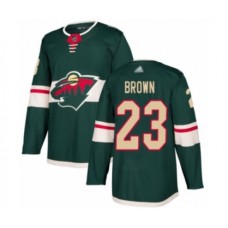 Men Minnesota Wild #23 J.T. Brown Authentic Green Home Hockey Stitched Jersey