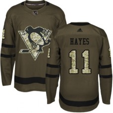 Men Adidas Pittsburgh Penguins #11 Jimmy Hayes Authentic Green Salute to Service NHL Jersey