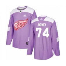 Men Detroit Red Wings #74 Madison Bowey Authentic Purple Fights Cancer Practice Hockey Stitched Jersey