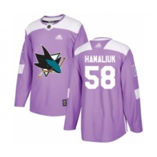 Men San Jose Sharks #58 Dillon Hamaliuk Authentic Purple Fights Cancer Practice Hockey Stitched Jersey