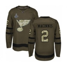 Men St. Louis Blues #2 Al Macinnis Authentic Green Salute to Service 2019 Stanley Cup Champions Hockey Jersey