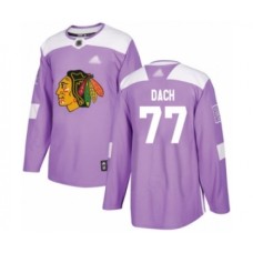 Men Chicago Blackhawks #77 Kirby Dach Authentic Purple Fights Cancer Practice Hockey Stitched Jersey