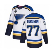 Men St. Louis Blues #77 Pierre Turgeon Authentic White Away 2019 Stanley Cup Final Bound Hockey Jersey