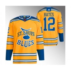 Men St. Louis Blues #12 Kevin Hayes Yellow 2022-23 Reverse Retro Stitched Jersey