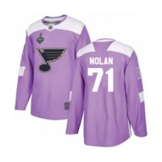 Men St. Louis Blues #71 Jordan Nolan Authentic Purple Fights Cancer Practice 2019 Stanley Cup Final Bound Hockey Jersey