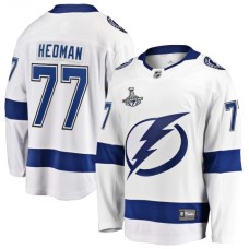 Men Tampa Bay Lightning #77 Victor Hedman Fanatics Branded White Away 2020 Stanley Cup Champions Breakaway Stitched Jersey