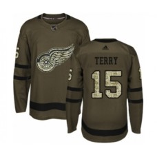 Men Adidas Detroit Red Wings #15 Chris Terry Authentic Green Salute to Service NHL Jersey