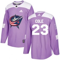 Men Adidas Columbus Blue Jackets #23 Ian Cole Authentic Purple Fights Cancer Practice NHL Jersey