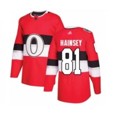 Men Ottawa Senators #81 Ron Hainsey Authentic Red 2017 100 Classic Hockey Stitched Jersey