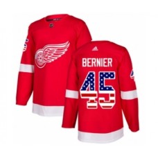 Men Adidas Detroit Red Wings #45 Jonathan Bernier Authentic Red USA Flag Fashion NHL Jersey