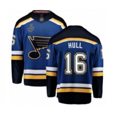 Men St. Louis Blues #16 Brett Hull Fanatics Branded Royal Blue Home Breakaway 2019 Stanley Cup Final Bound Hockey Jersey