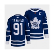 Men Toronto Maple Leafs Black #91 John Tavares Blue 2022 Reverse Retro Stitched Jersey