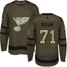 Men Adidas St. Louis Blues #71 Jordan Nolan Authentic Green Salute to Service NHL Jersey