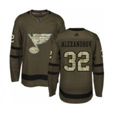 Men St. Louis Blues #32 Nikita Alexandrov Authentic Green Salute to Service Hockey Stitched Jersey