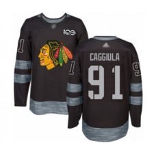 Men Chicago Blackhawks #91 Drake Caggiula Authentic Black 1917-2017 100th Anniversary Hockey Stitched Jersey