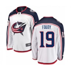 Men Columbus Blue Jackets #19 Liam Foudy Authentic White Away Fanatics Branded Breakaway NHL Jersey