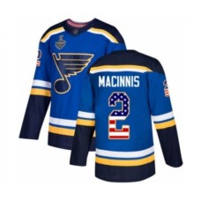 Men St. Louis Blues #2 Al Macinnis Authentic Blue USA Flag Fashion 2019 Stanley Cup Final Bound Hockey Jersey