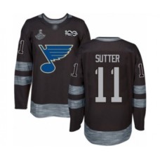 Men St. Louis Blues #11 Brian Sutter Authentic Black 1917-2017 100th Anniversary 2019 Stanley Cup Champions Hockey Jersey