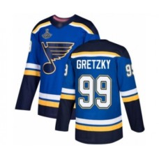 Men St. Louis Blues #99 Wayne Gretzky Authentic Royal Blue Home 2019 Stanley Cup Champions Hockey Jersey