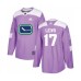 Men Vancouver Canucks #17 Josh Leivo Authentic Purple Fights Cancer Practice Hockey Stitched Jersey