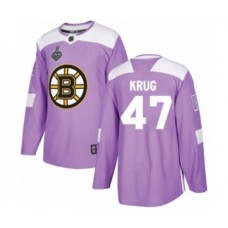 Men Boston Bruins #47 Torey Krug Authentic Purple Fights Cancer Practice 2019 Stanley Cup Final Bound Hockey Jersey