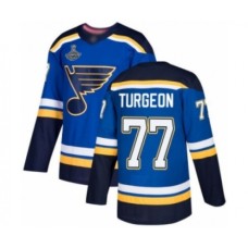 Men St. Louis Blues #77 Pierre Turgeon Authentic Royal Blue Home 2019 Stanley Cup Champions Hockey Jersey