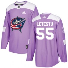 Men Adidas Columbus Blue Jackets #55 Mark Letestu Authentic Purple Fights Cancer Practice NHL Jersey