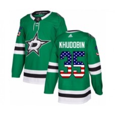 Men Adidas Dallas Stars #35 Anton Khudobin Authentic Green USA Flag Fashion NHL Jersey