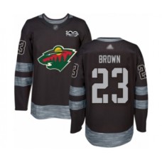 Men Minnesota Wild #23 J.T. Brown Authentic Black 1917-2017 100th Anniversary Hockey Stitched Jersey