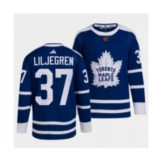 Men Toronto Maple Leafs Black #37 Timothy Liljegren Blue 2022 Reverse Retro Stitched Jersey