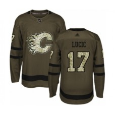 Men Calgary Flames #17 Milan Lucic Authentic Green Salute to Service Hockey Stitched Jersey