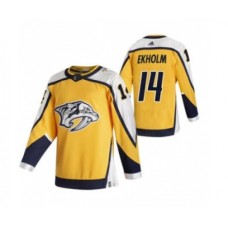 Men Nashville Predators #14 Mattias Ekholm Yellow 2020-21 Reverse Retro Alternate Hockey Stitched Jersey